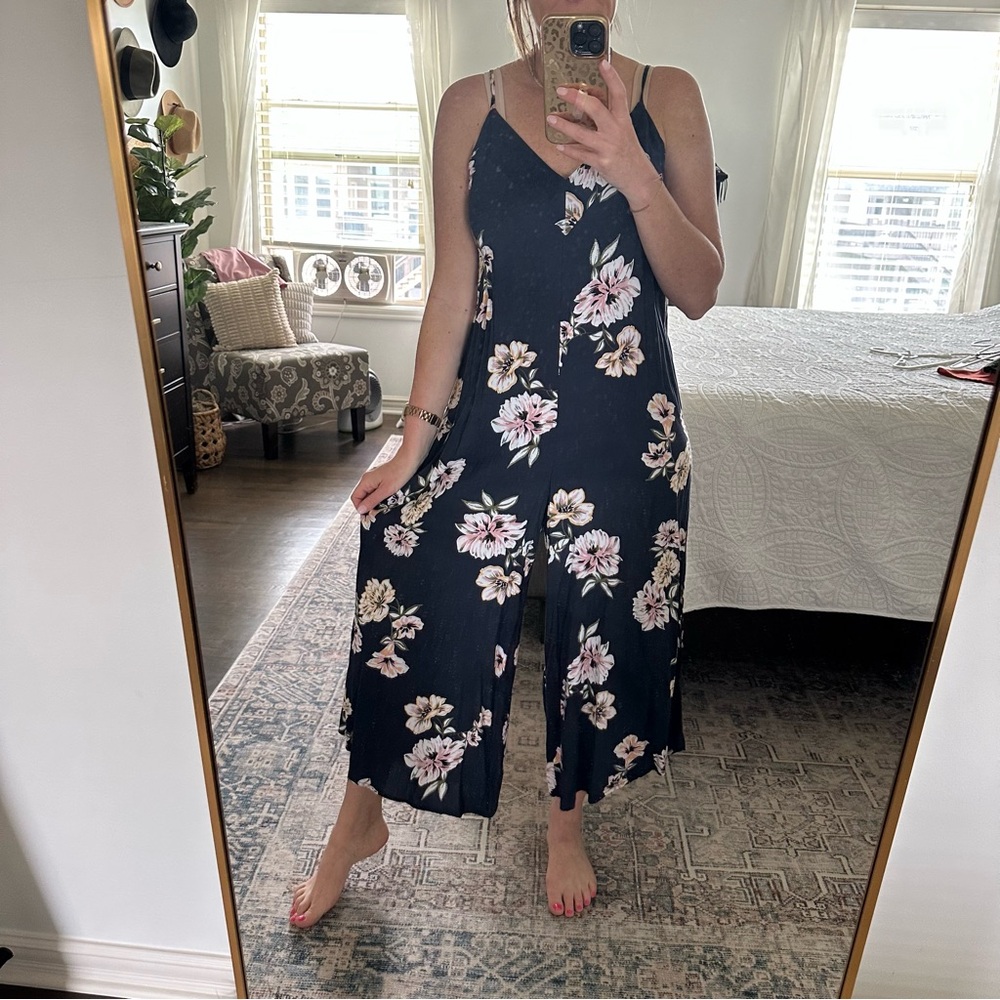 Xhilaration Floral Jumpsuit with Wide-Leg Cropped Pants